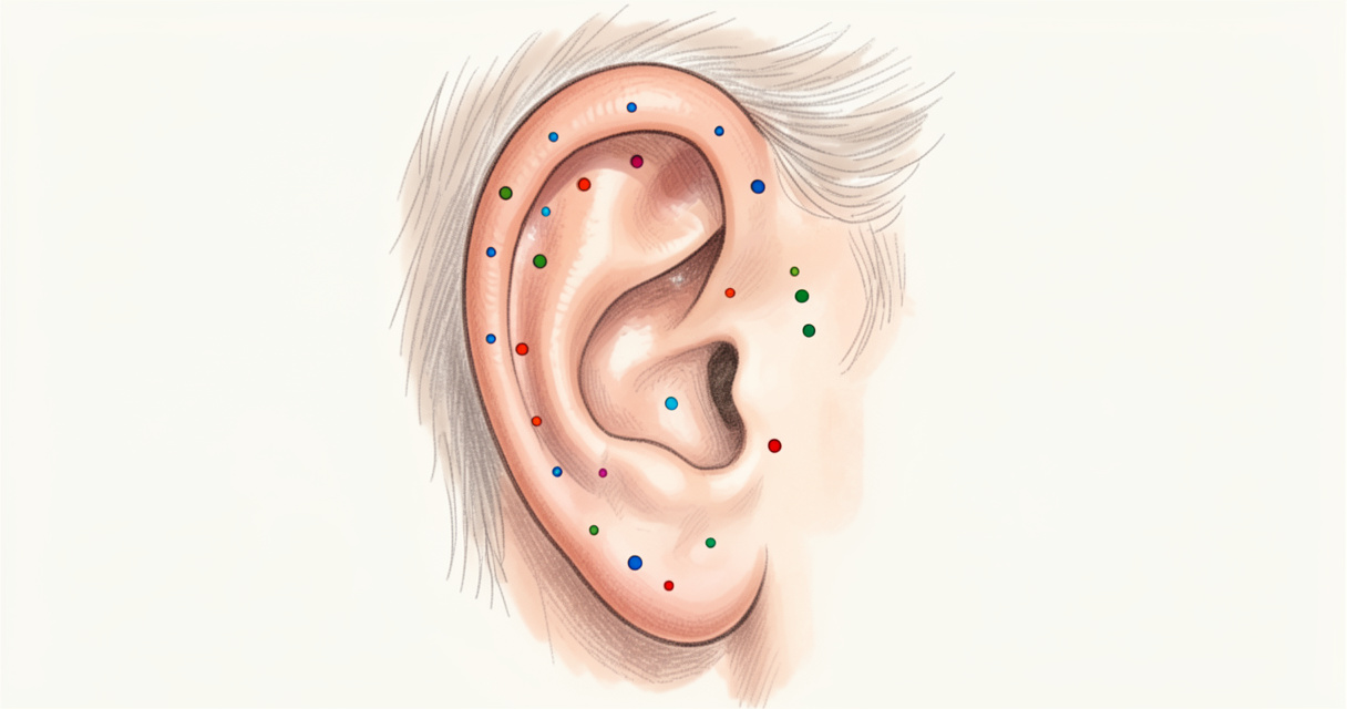 Point acupuncture oreille : localisation des points sur le pavillon avec code couleur