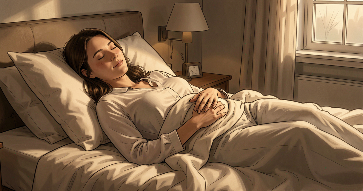 Femme allongée pratiquant la méditation pour dormir rapidement dans une chambre apaisante