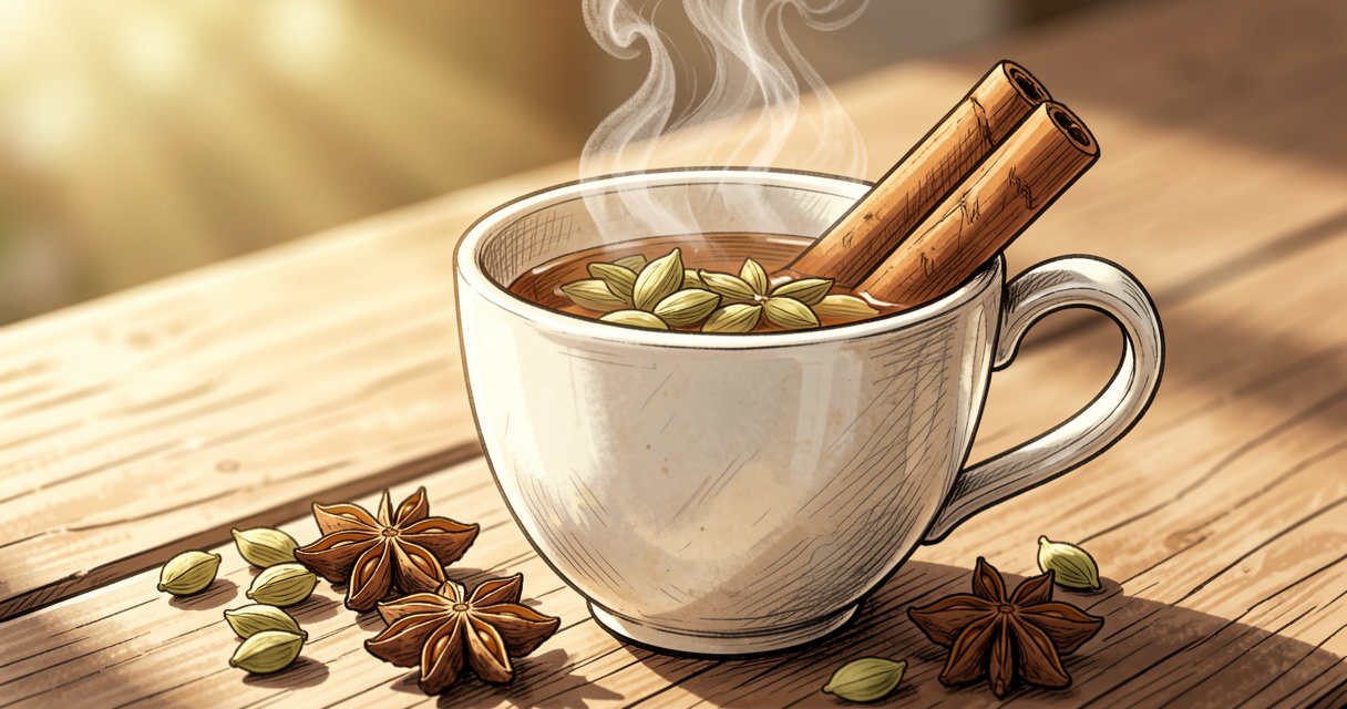 Tasse de yoga tea aux épices avec cannelle et cardamome