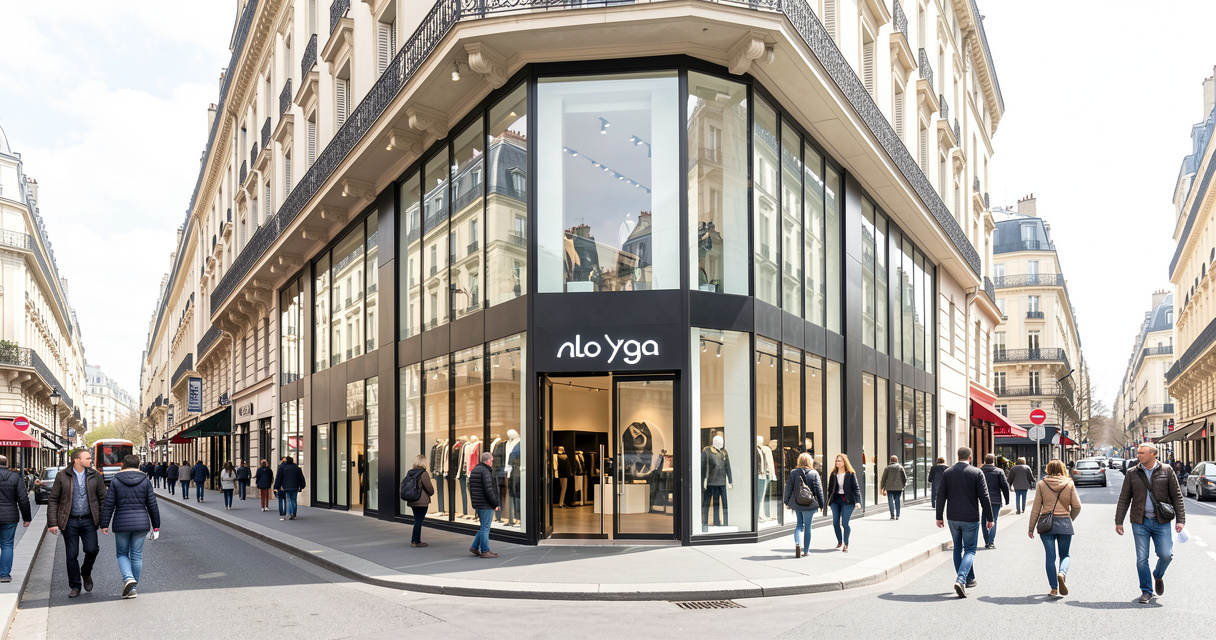 Façade de la boutique Alo Yoga sur l'avenue des Champs-Élysées à Paris, nouveau flagship 2026