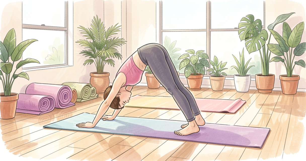 Personne pratiquant le yoga dans un studio lumineux avec des plantes