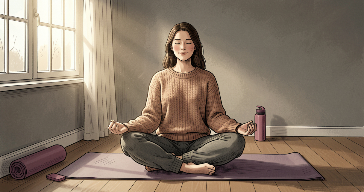 Femme pratiquant la posture du papillon en yin yoga dans un intérieur lumineux