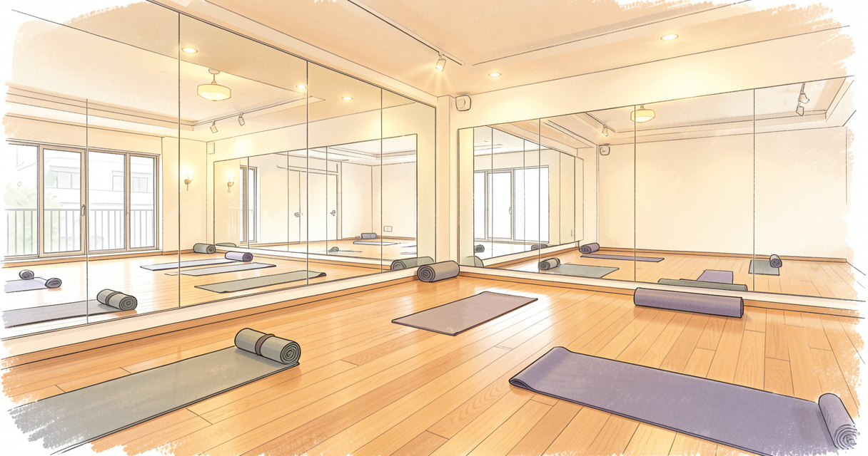 Studio de hot yoga Bikram à Paris avec miroirs et tapis au sol