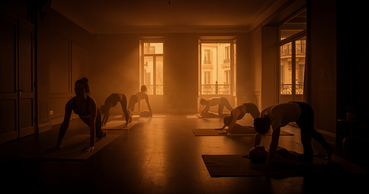 Yoga dans le noir au YUJ Yoga Studio Paris, ambiance tamisée et salle chauffée