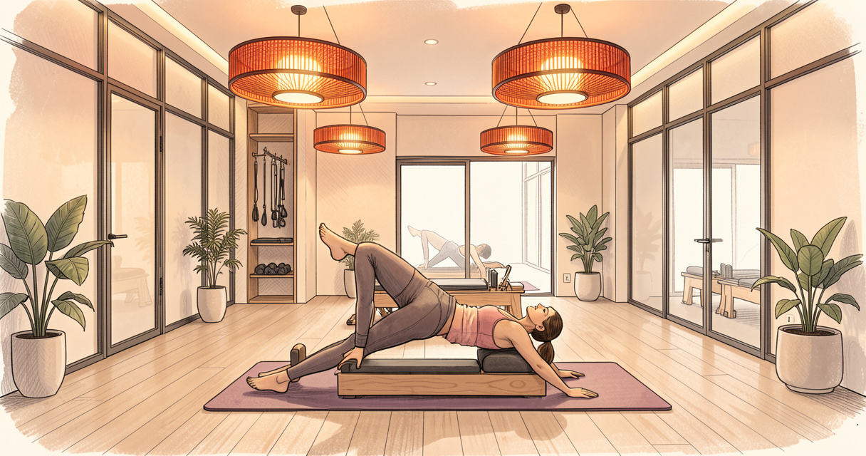 Cours de pilates infrarouge au YUJ Yoga Studio, lumière douce et moderne
