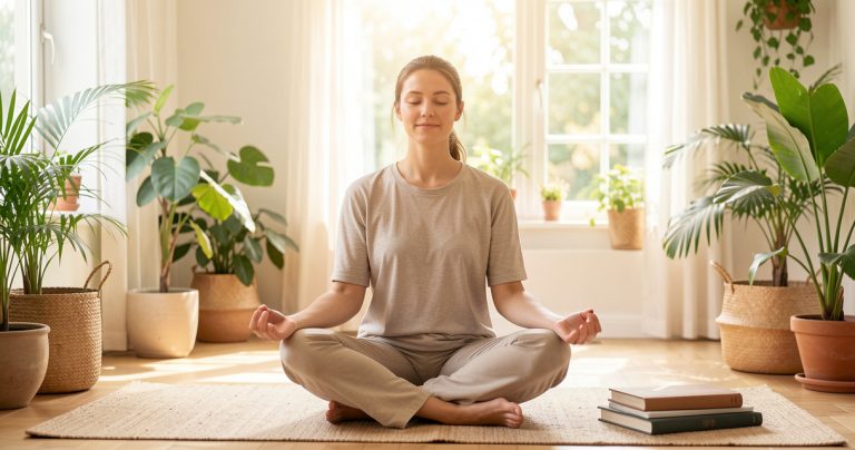 Personne en séance de méditation pleine conscience pour réduire le stress au quotidien