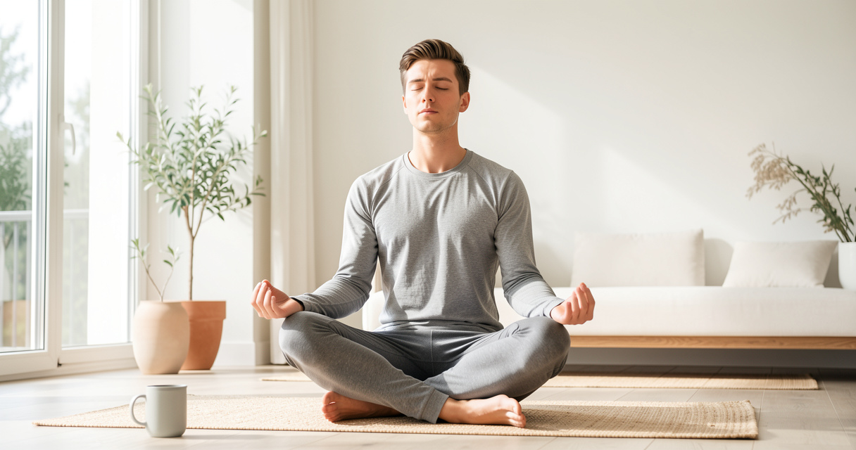 Pratiquante de sport réalisant une session de méditation et de respiration diaphragmatique au calme