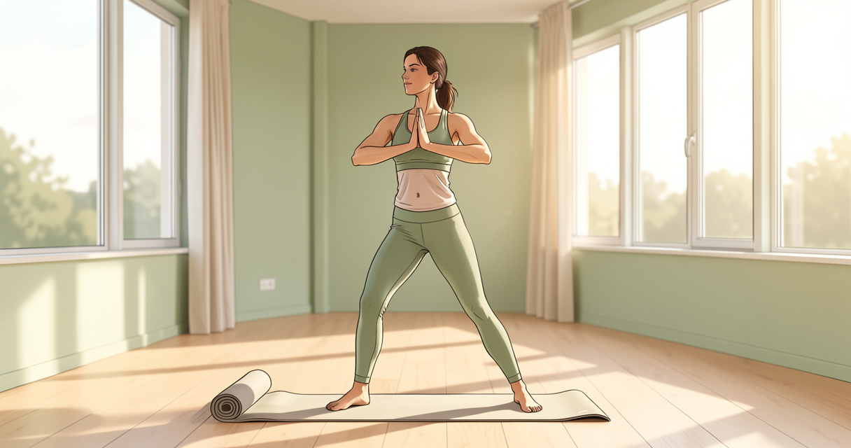 Pratiquante de yoga ashanti en posture dynamique dans un studio lumineux